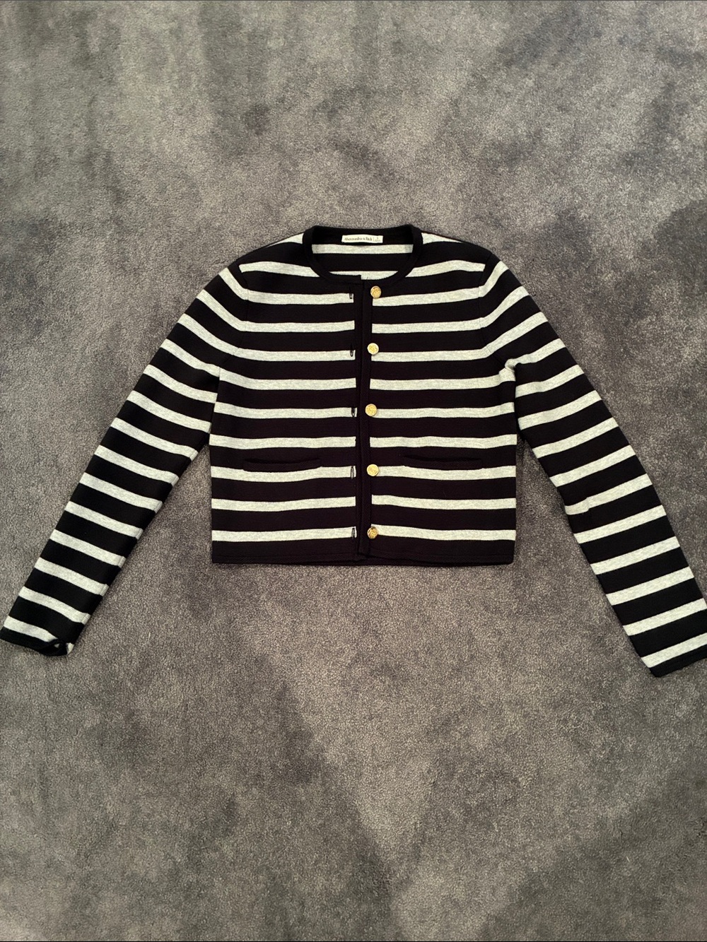 Abercrombie and FitchStriped Black and Gray Button-Front Cardigan